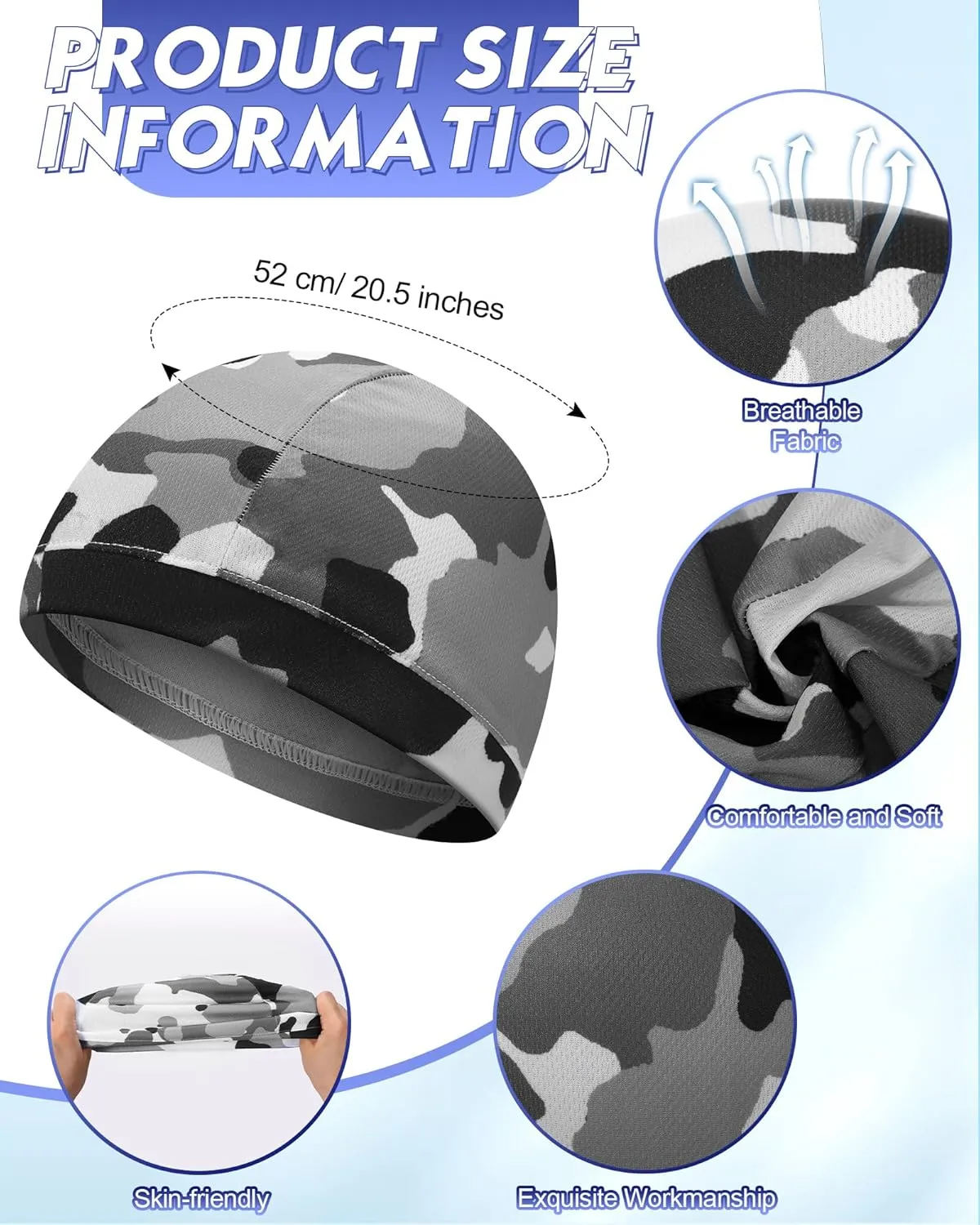 9 Pcs Cooling Skull Cap Camo Liner Sweat Wicking Lightweight Cycling Cap Running Head hat for Men Women