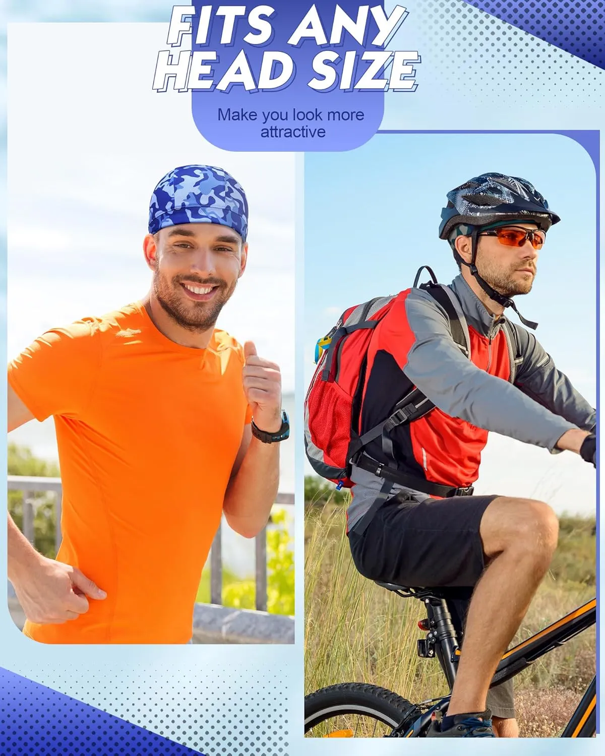 9 Pcs Cooling Skull Cap Camo Liner Sweat Wicking Lightweight Cycling Cap Running Head hat for Men Women