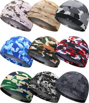 9 Pcs Cooling Skull Cap Camo Liner Sweat Wicking Lightweight Cycling Cap Running Head hat for Men Women