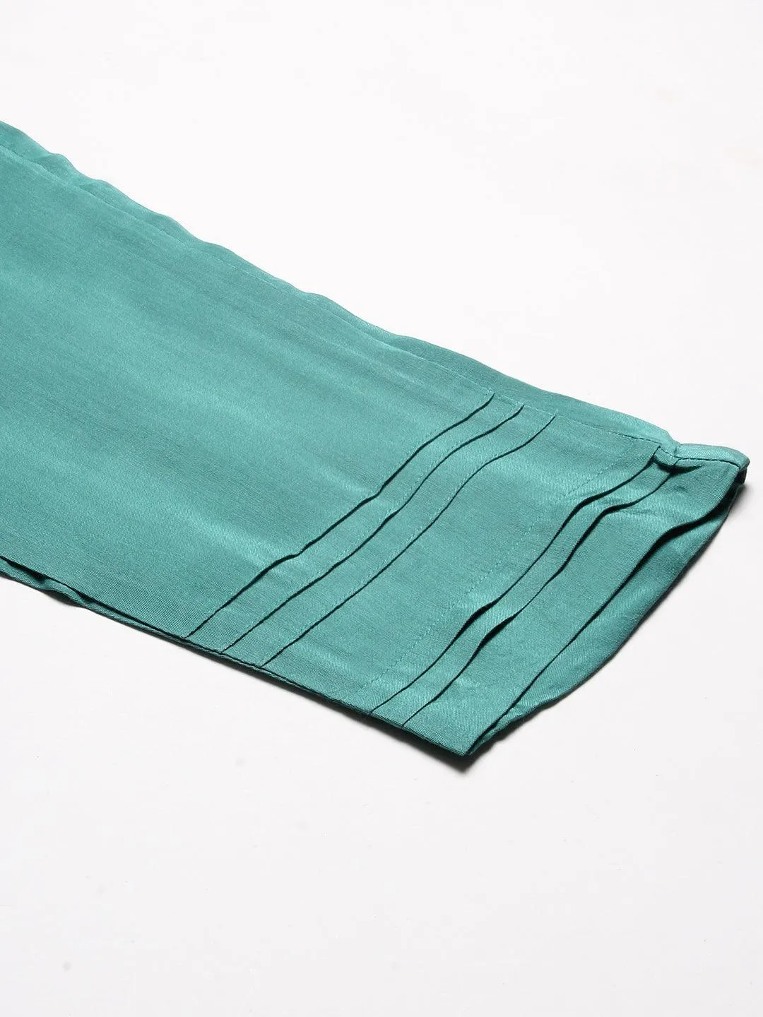Abstract Striped Mirror Embroidered Kurta With Pants & Sequined Dupatta - Green