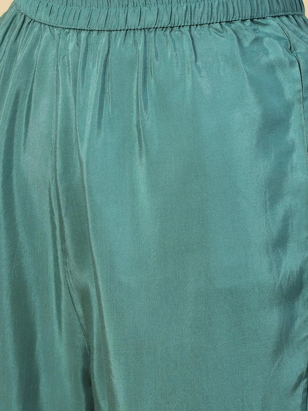 Abstract Striped Mirror Embroidered Kurta With Pants & Sequined Dupatta - Green