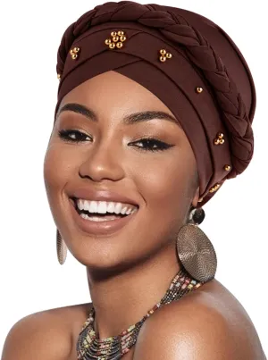 African Women Turban Caps Pre-Tied Twisted Turbans Head Scarf for Women Hair Wraps Cover Beanie Cancer Chemo Headwear