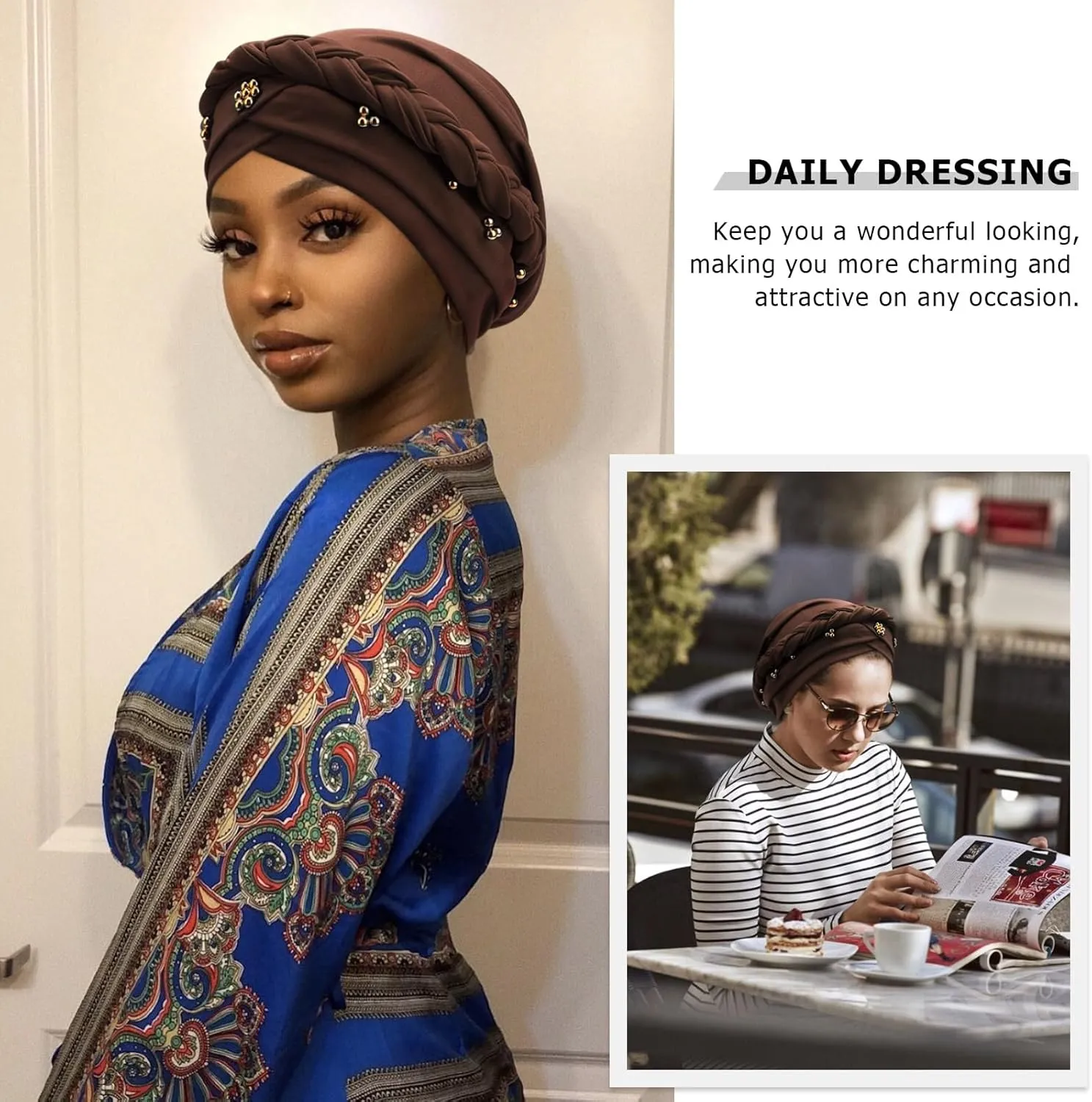 African Women Turban Caps Pre-Tied Twisted Turbans Head Scarf for Women Hair Wraps Cover Beanie Cancer Chemo Headwear