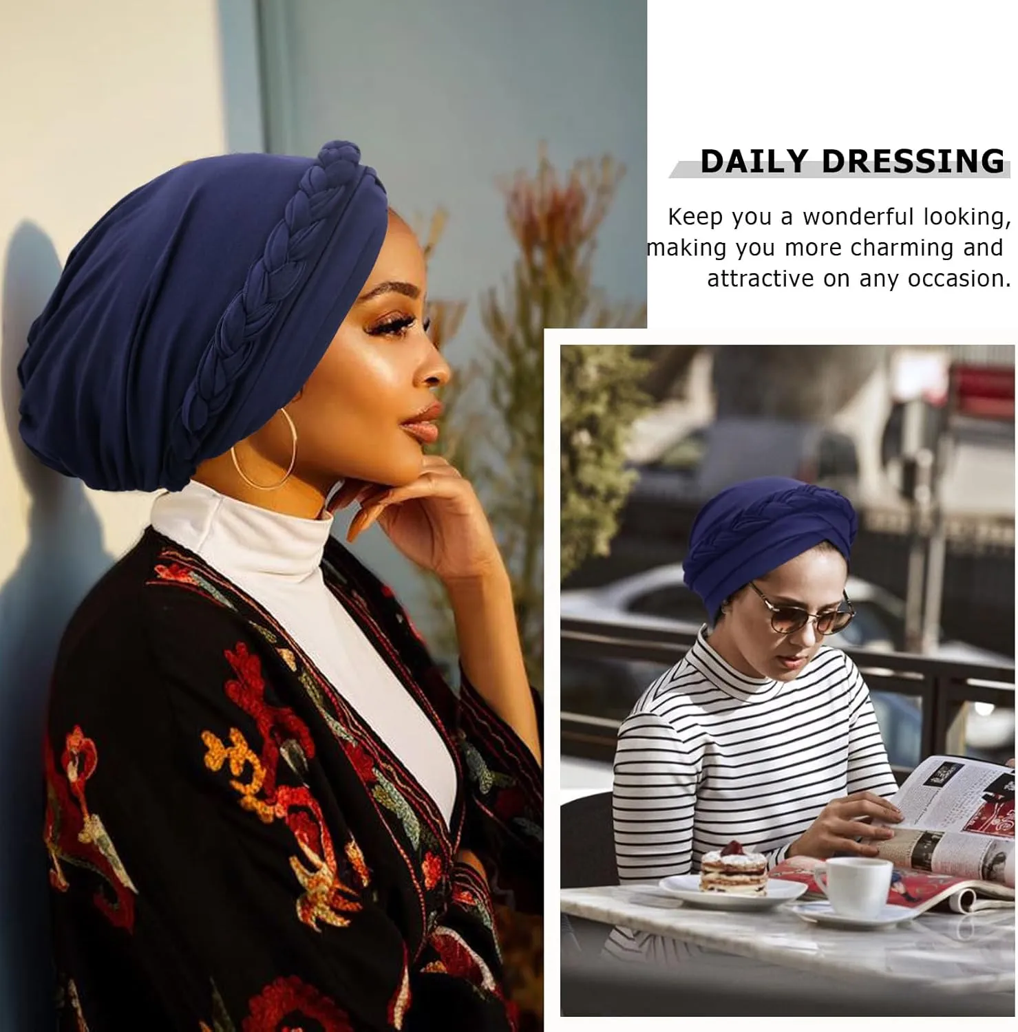 African Women Turban Caps Pre-Tied Twisted Turbans Head Scarf for Women Hair Wraps Cover Beanie Cancer Chemo Headwear