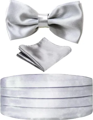 Alizeal Multicolored Silk Solid Cummerbund for Mens Gift Bow Tie Set
