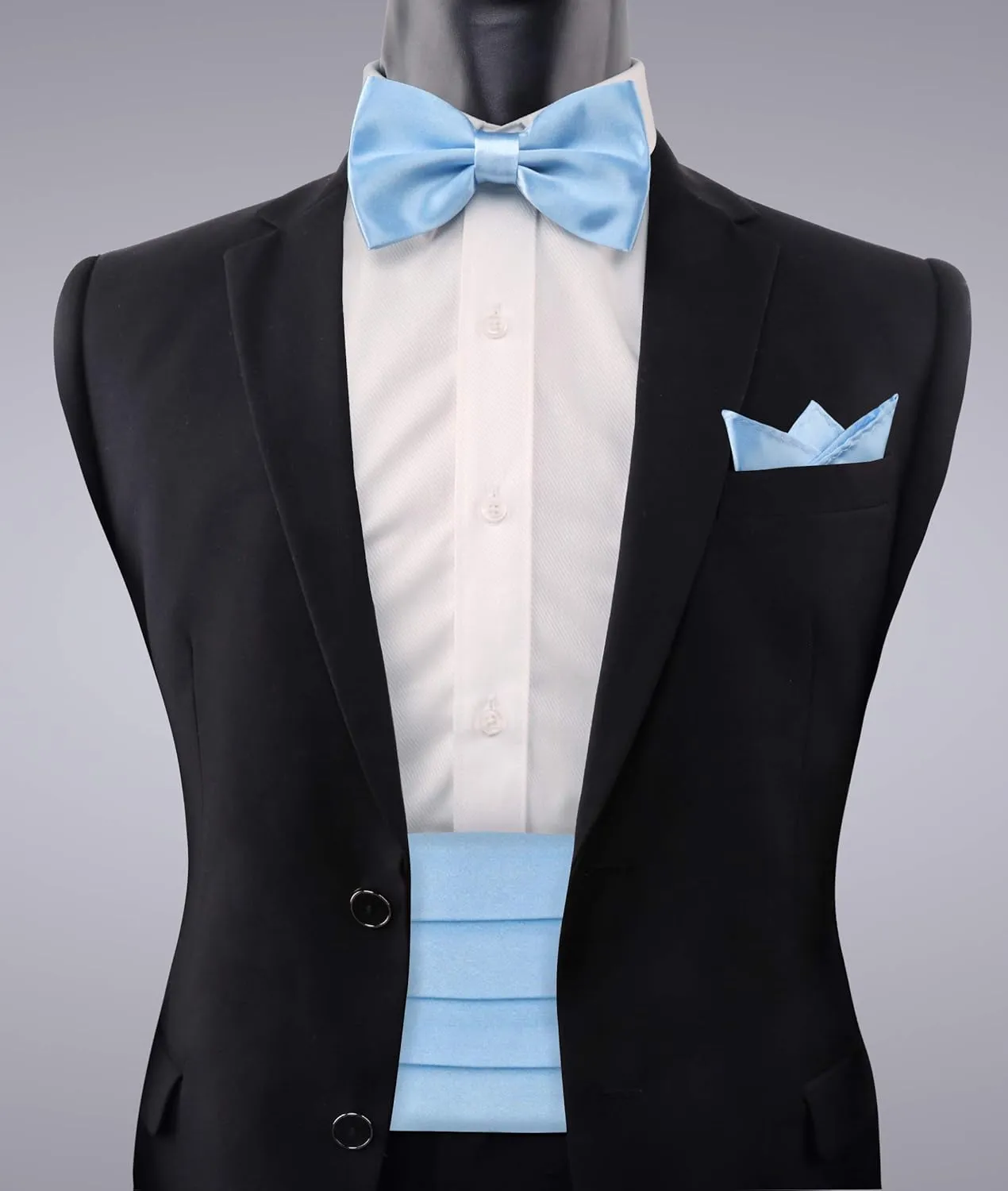 Alizeal Multicolored Silk Solid Cummerbund for Mens Gift Bow Tie Set