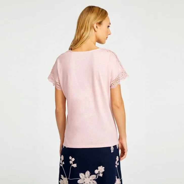 Antique Pink Lace Sleeve Top