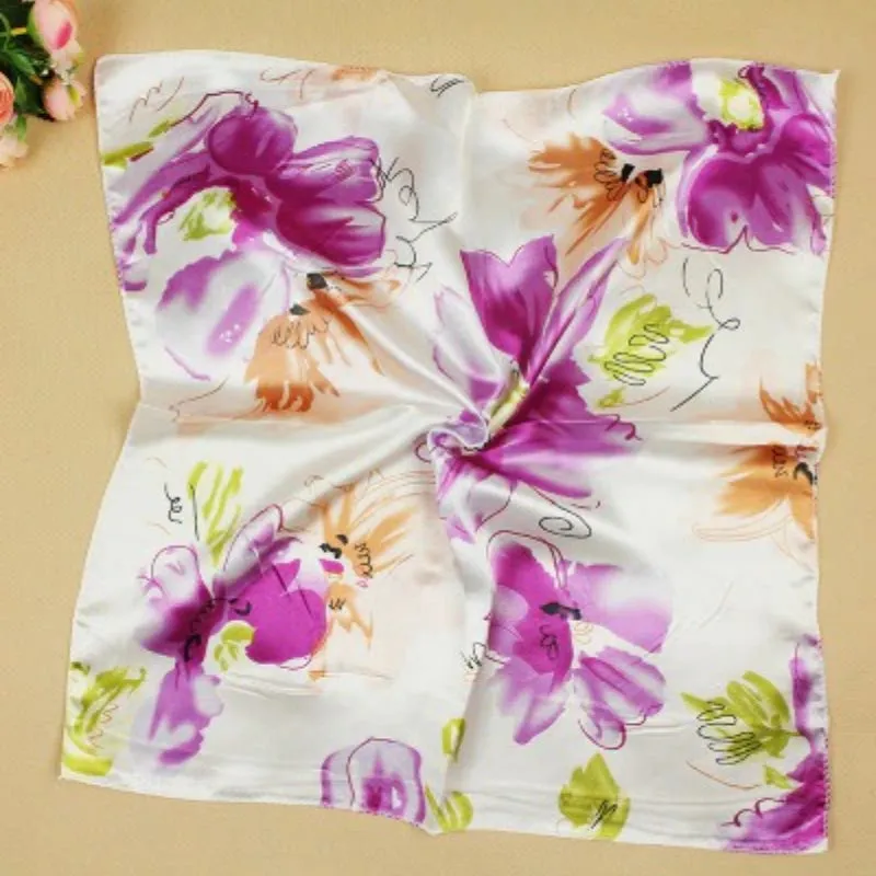 Beautiful Floral Print Square Neckerchief Wrap Shawl Scarves