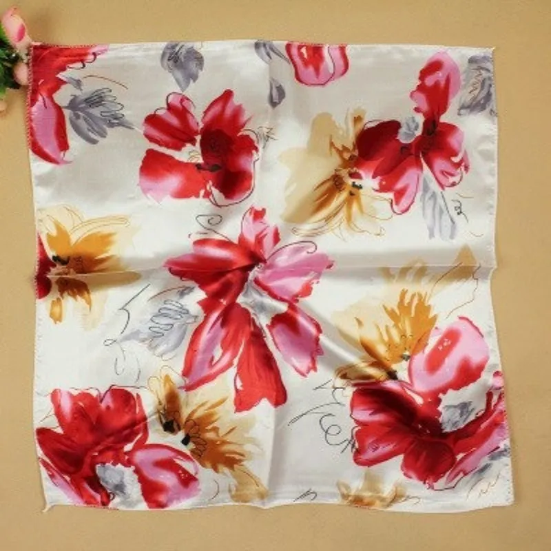Beautiful Floral Print Square Neckerchief Wrap Shawl Scarves