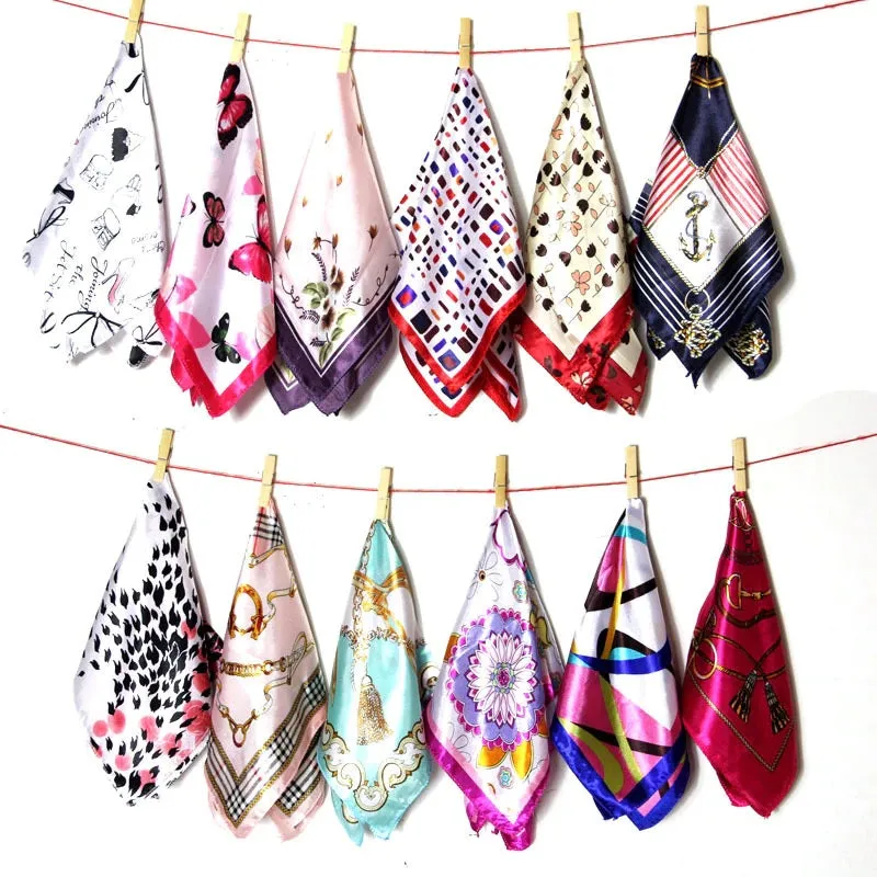 Beautiful Floral Print Square Neckerchief Wrap Shawl Scarves