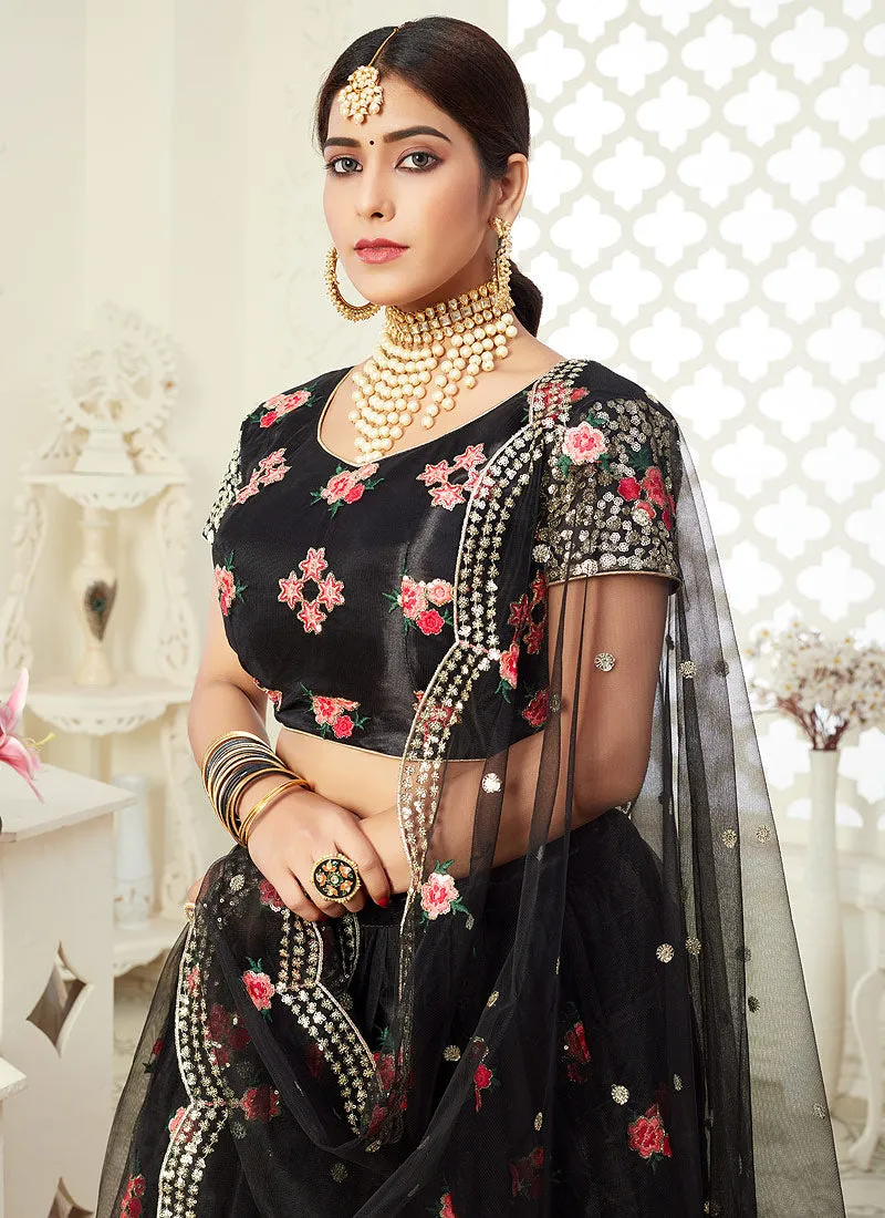 Black Embroidered Festival Lehenga Choli