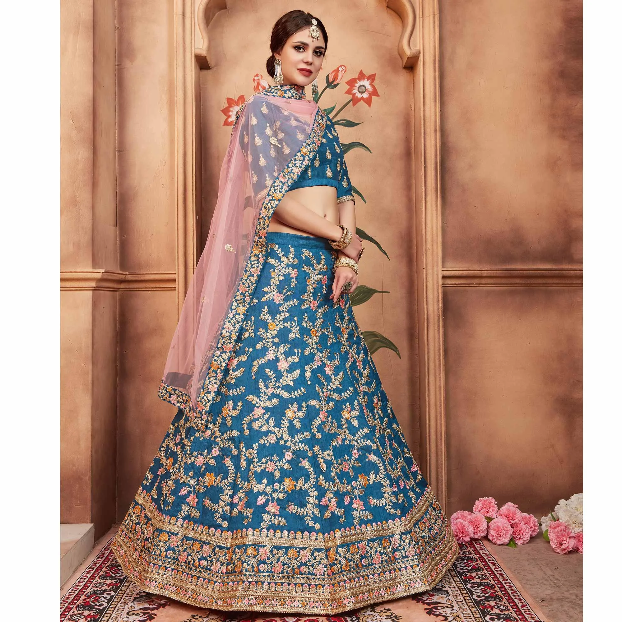 Blue Festive Wear Dori Thread Sequins Work Art Silk Lehenga Choli