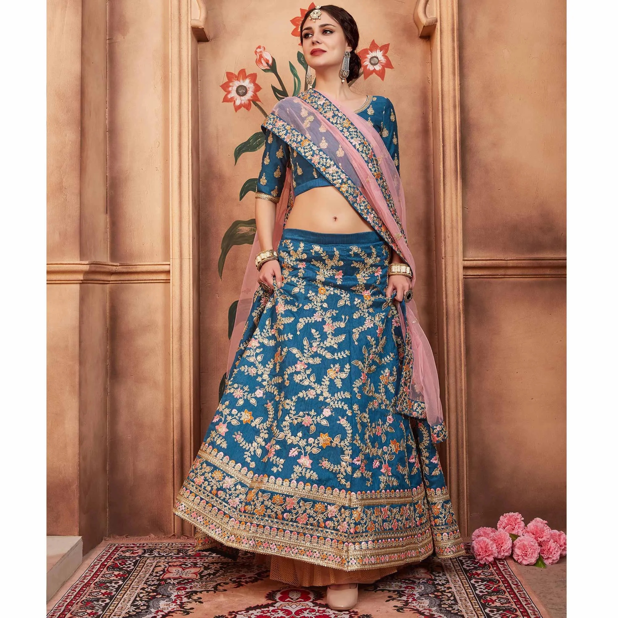 Blue Festive Wear Dori Thread Sequins Work Art Silk Lehenga Choli