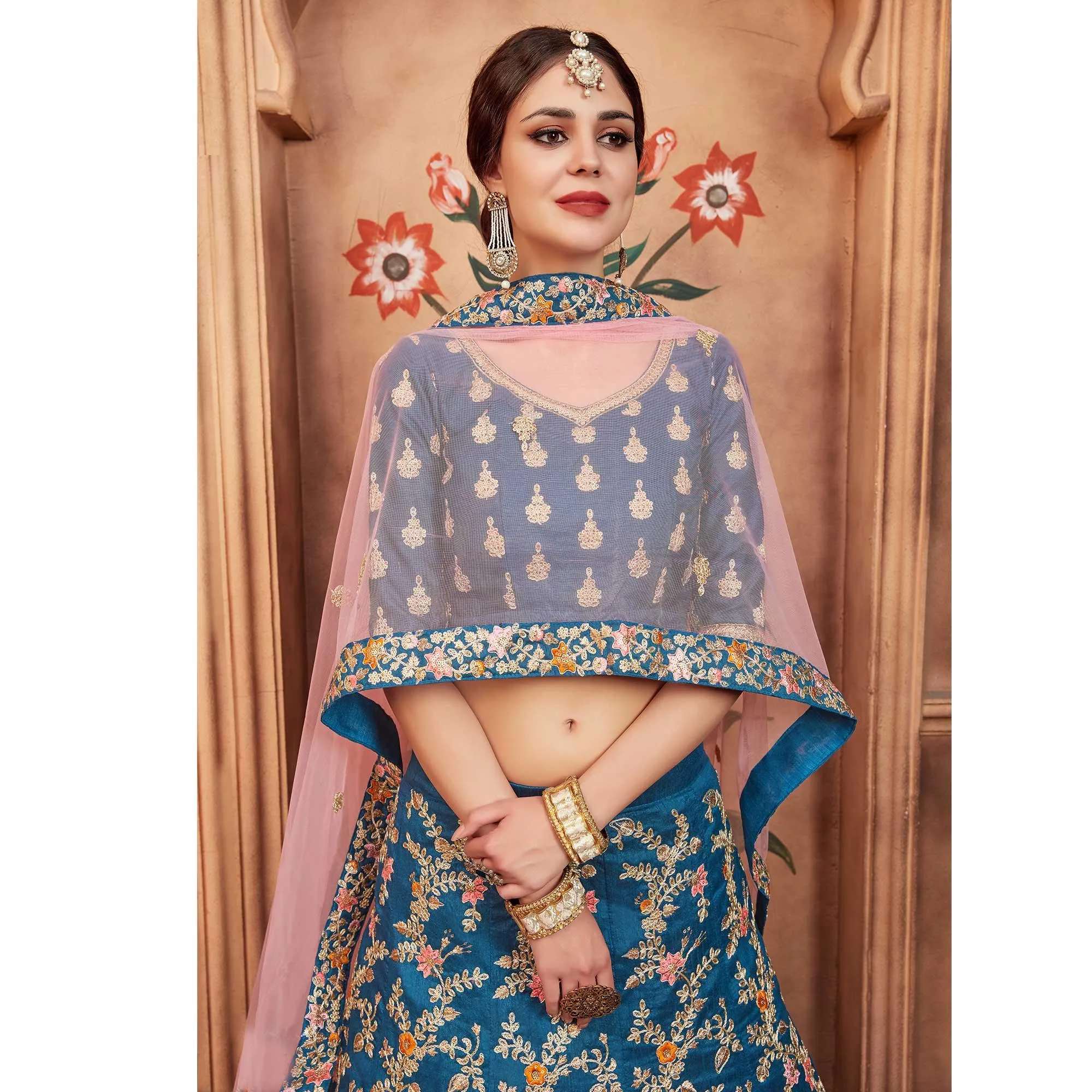 Blue Festive Wear Dori Thread Sequins Work Art Silk Lehenga Choli