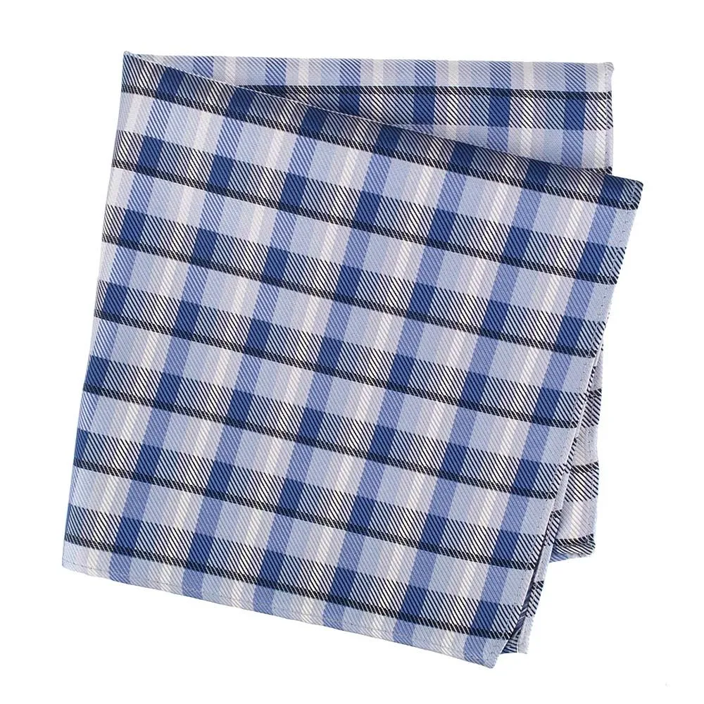 Blue Multi Check Mens Silk Handkerchief