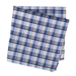 Blue Multi Check Mens Silk Handkerchief