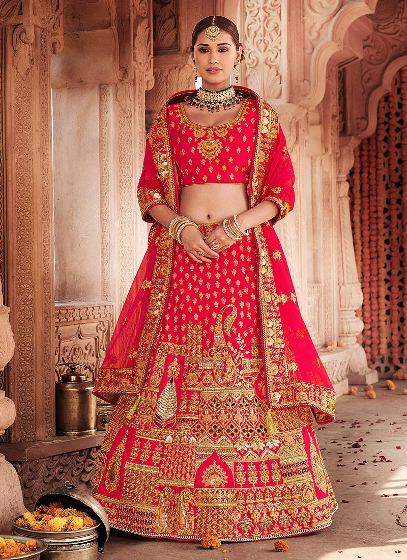 Bridal Red Zari Embroidered Designer Lehenga Choli