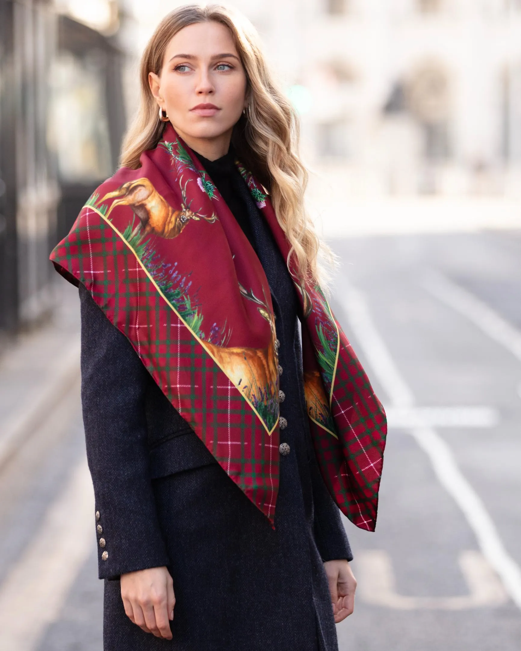 Caledonia Holly Berry Red Large Square Pure Silk Scarf