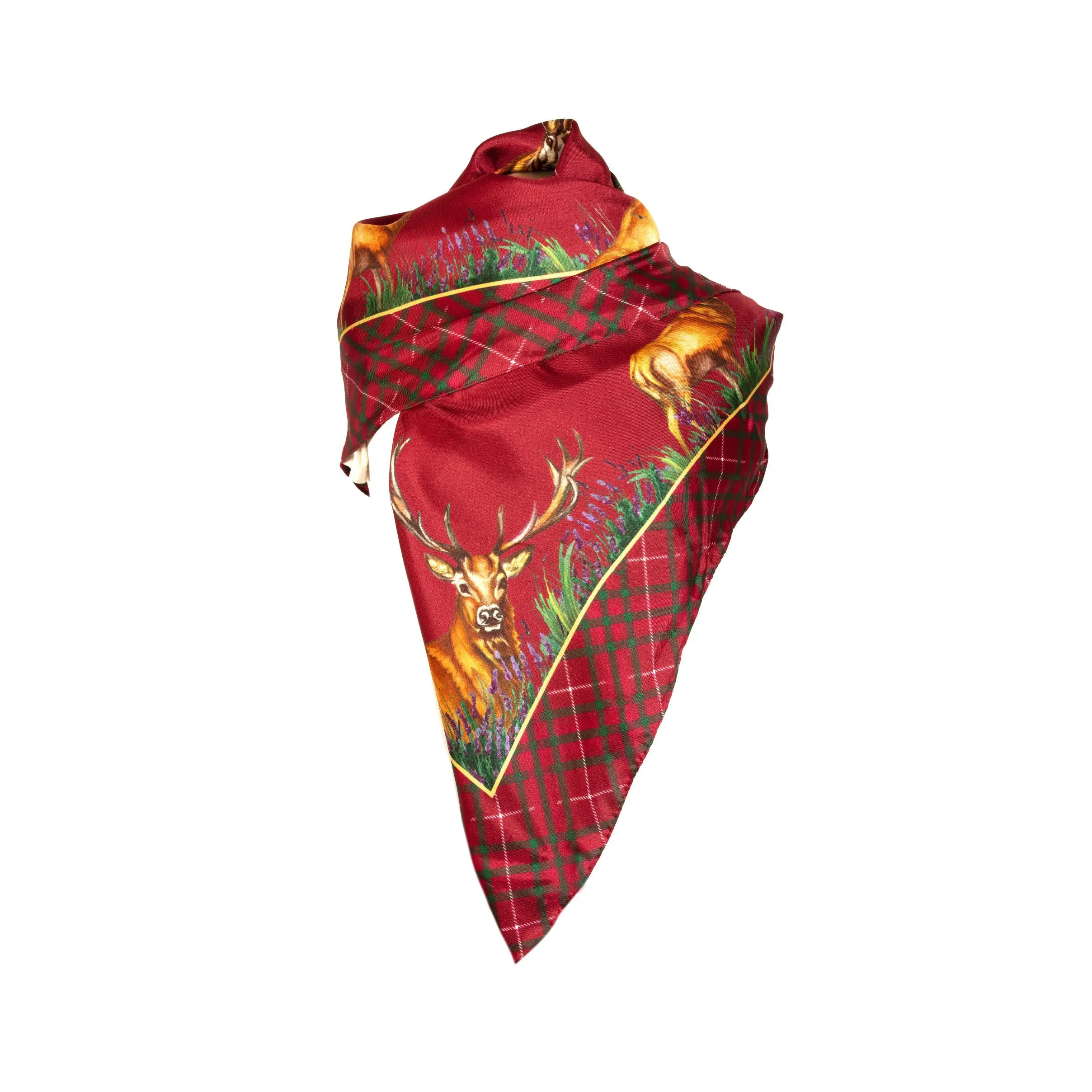 Caledonia Holly Berry Red Large Square Pure Silk Scarf