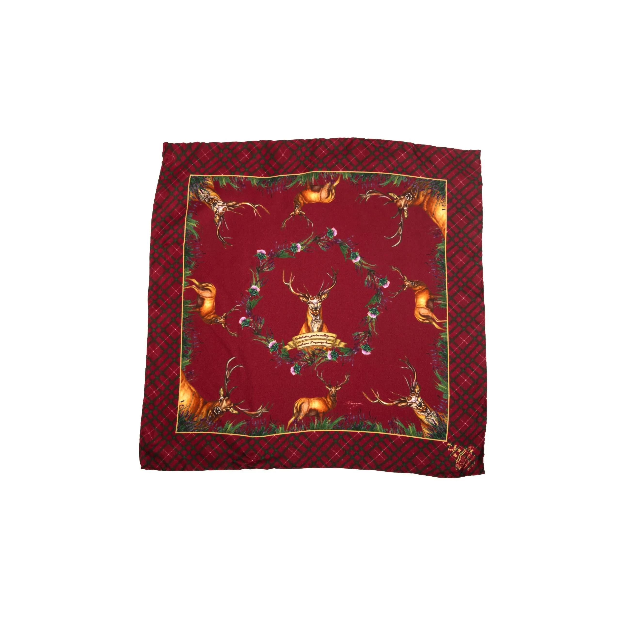 Caledonia Holly Berry Red Medium Square Pure Silk Scarf