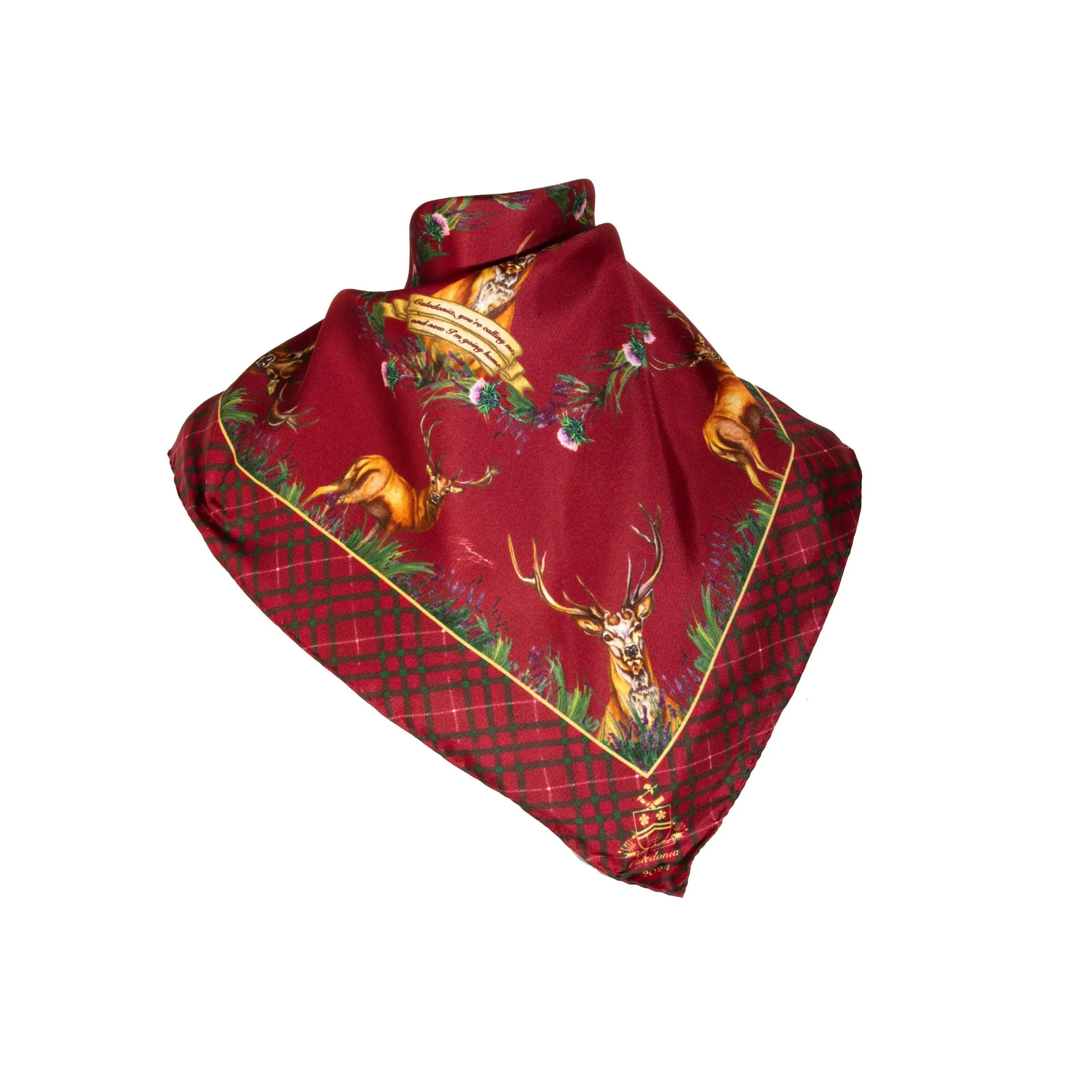Caledonia Holly Berry Red Medium Square Pure Silk Scarf