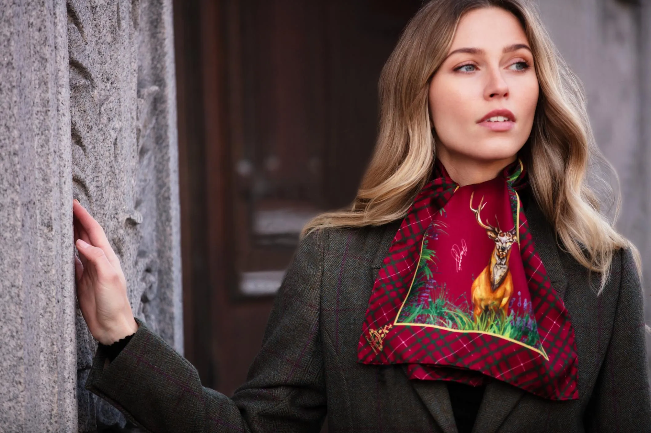 Caledonia Holly Berry Red Narrow Pure Silk Scarf