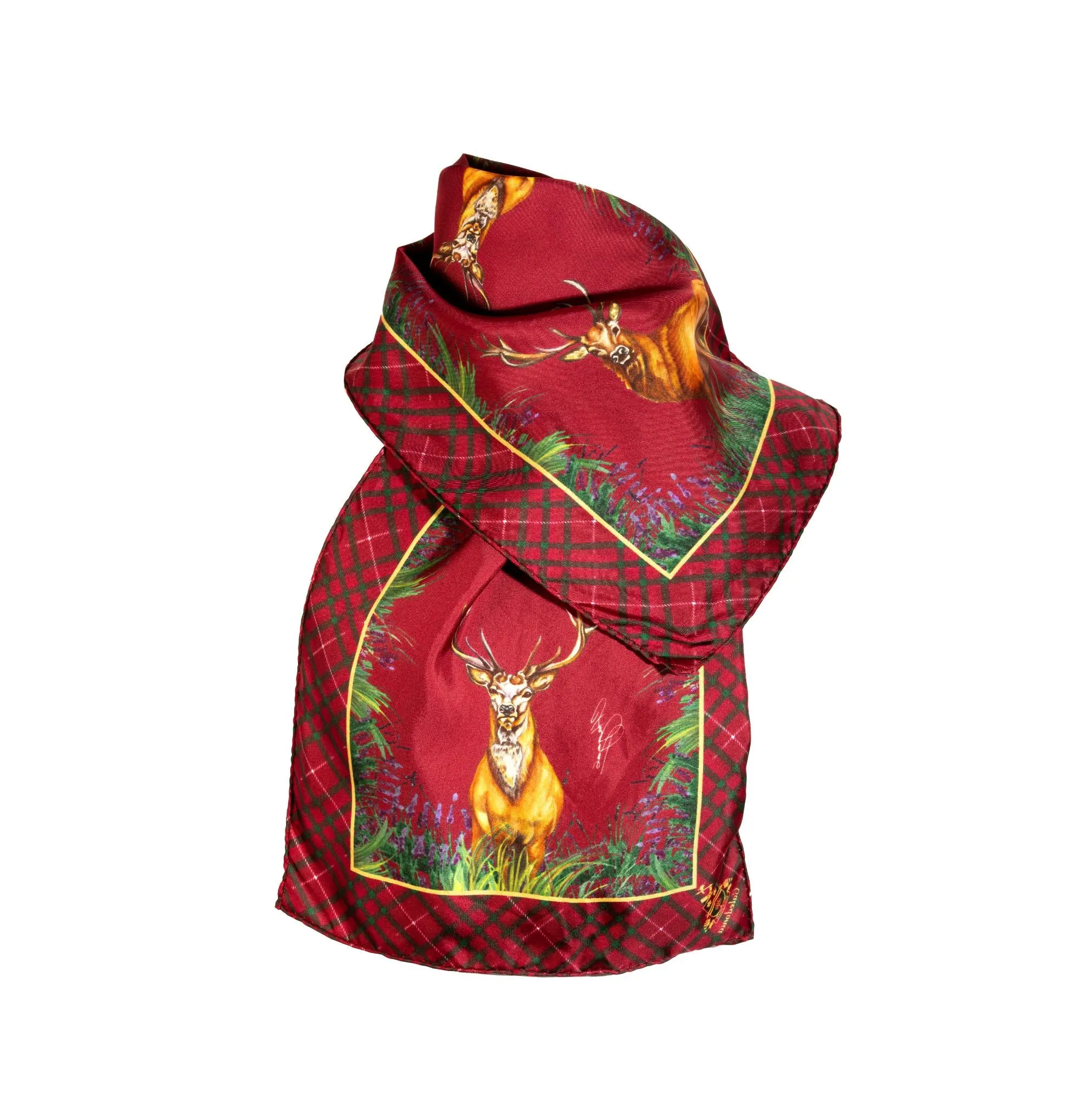 Caledonia Holly Berry Red Narrow Pure Silk Scarf