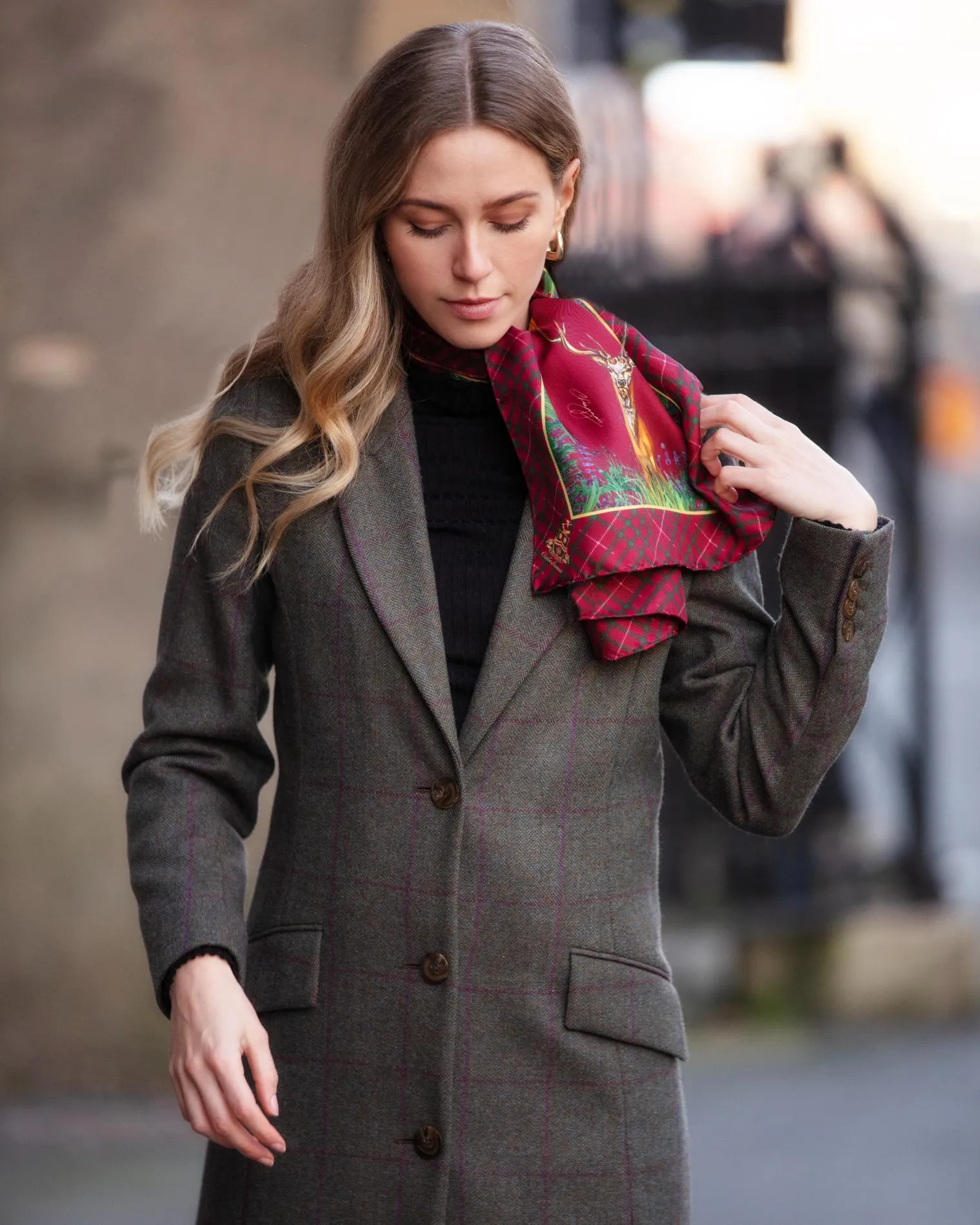 Caledonia Holly Berry Red Narrow Pure Silk Scarf