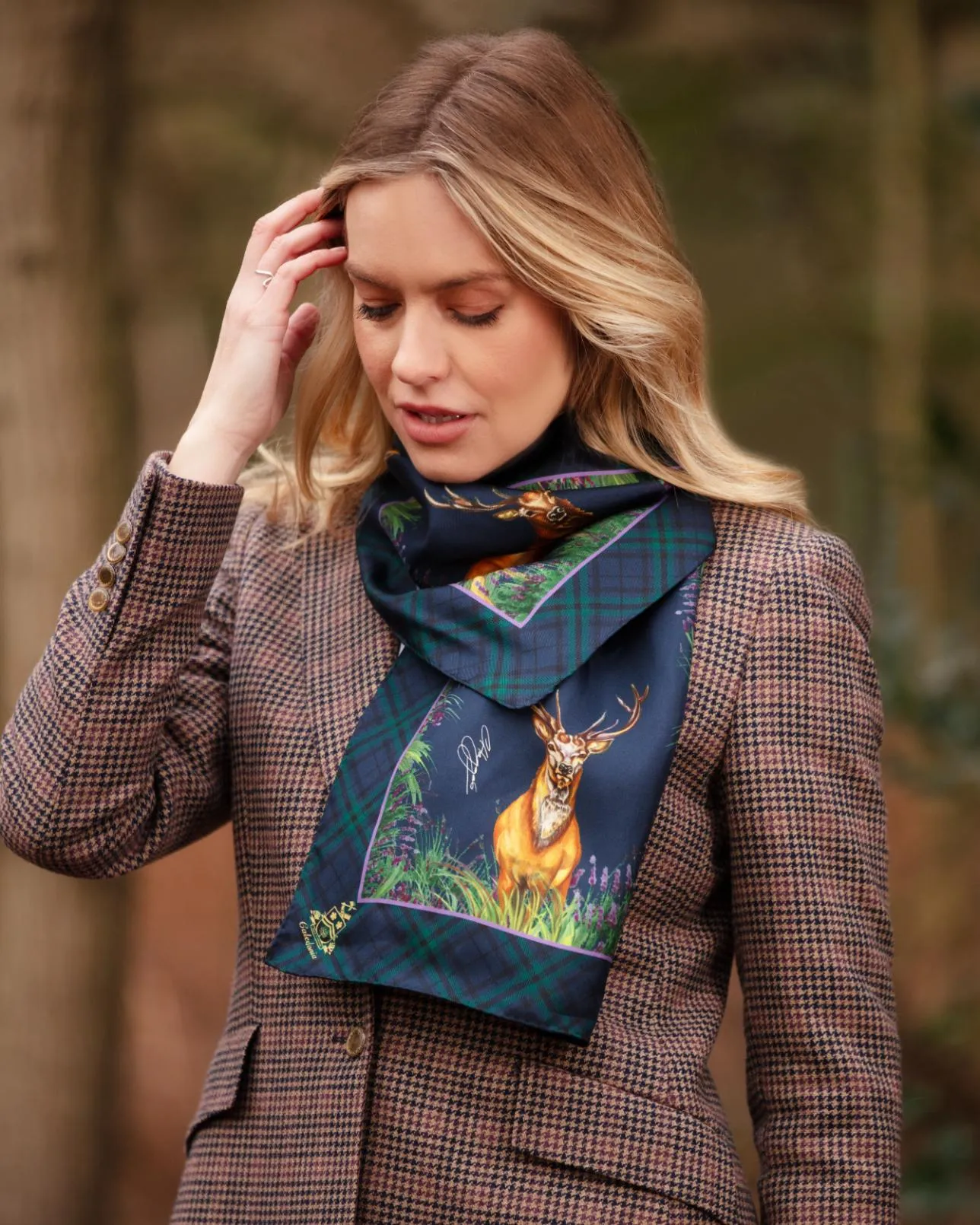 Caledonia Navy Blue Narrow Pure Silk Scarf