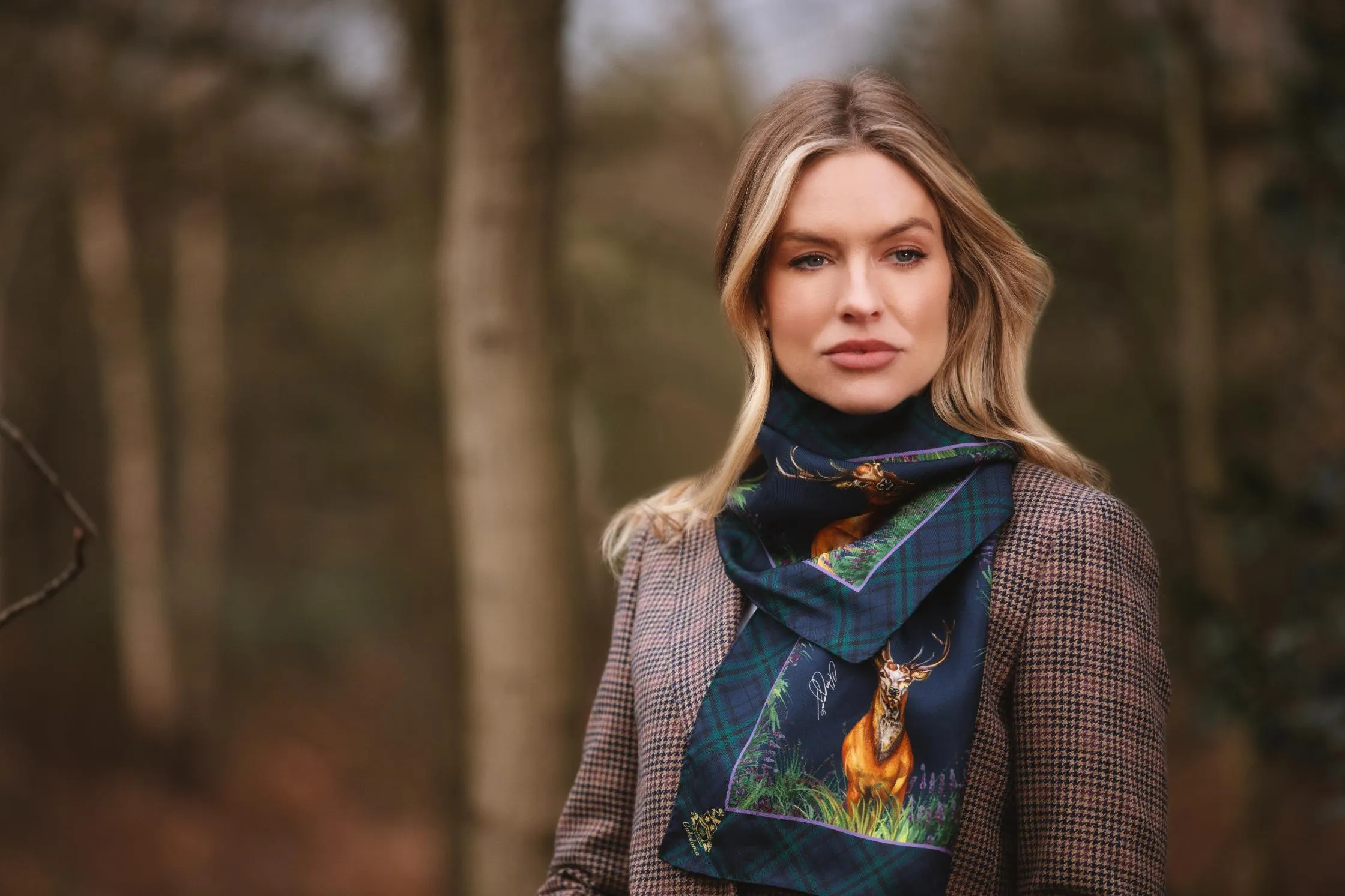 Caledonia Navy Blue Narrow Pure Silk Scarf