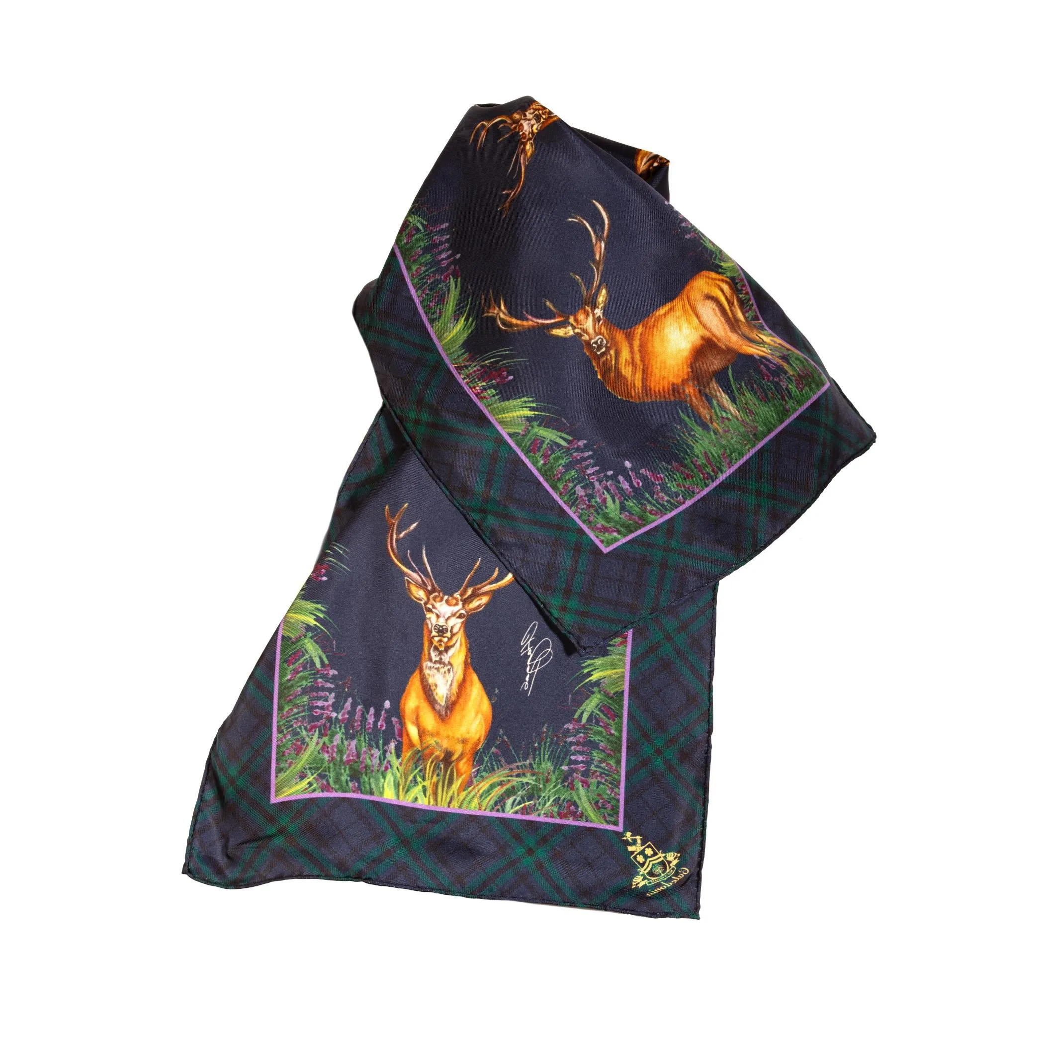 Caledonia Navy Blue Narrow Pure Silk Scarf