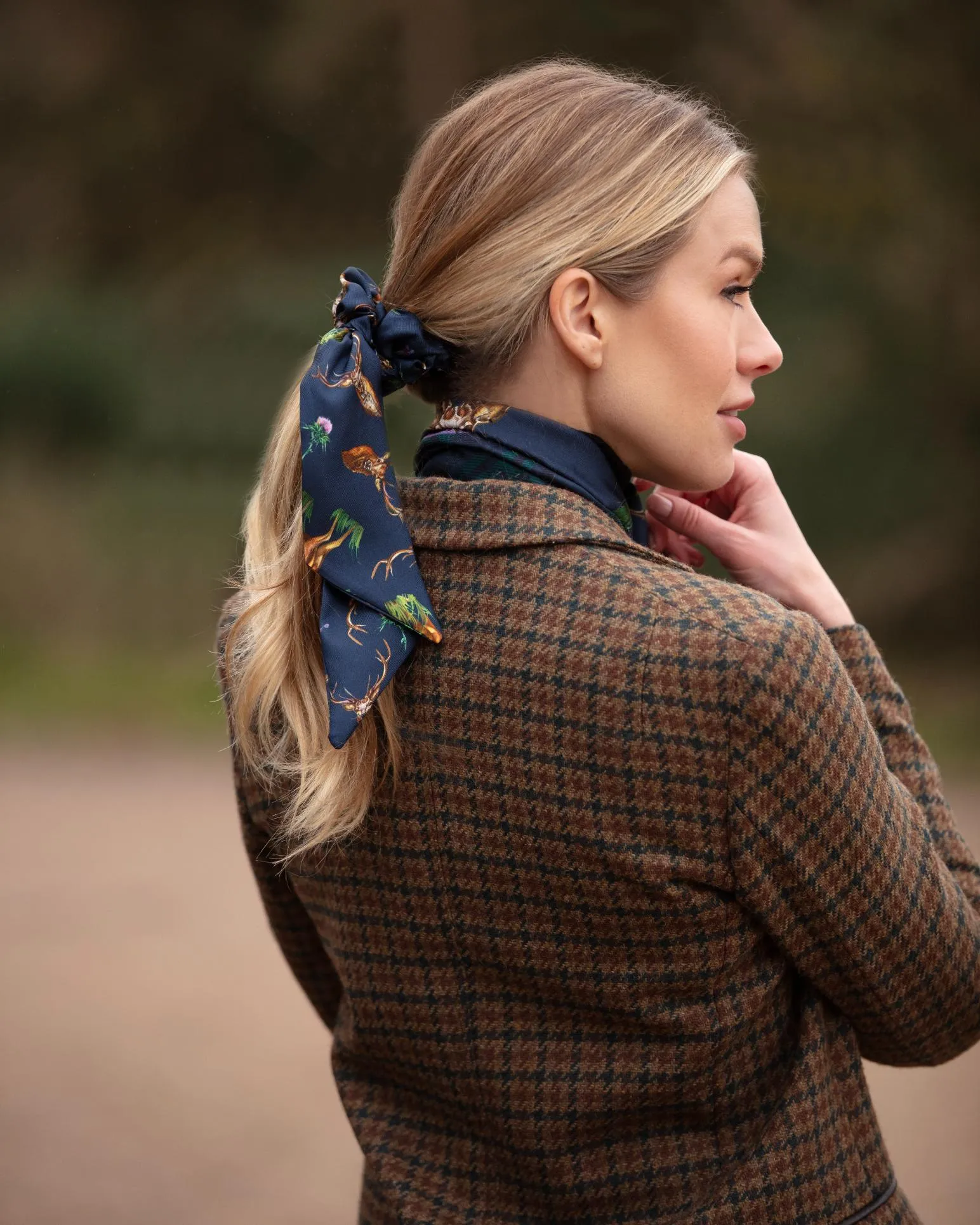 Caledonia Navy Blue Silk Medium Tail Hair Scrunchie