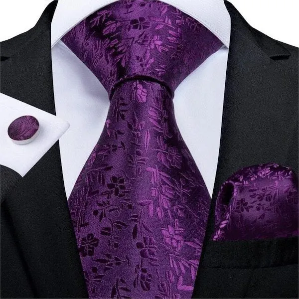 Classy Men Royal Purple Floral Silk Tie