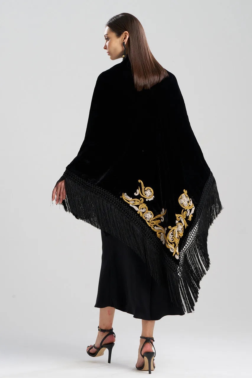 Couture Velvet Embroidered Fringe Shawl