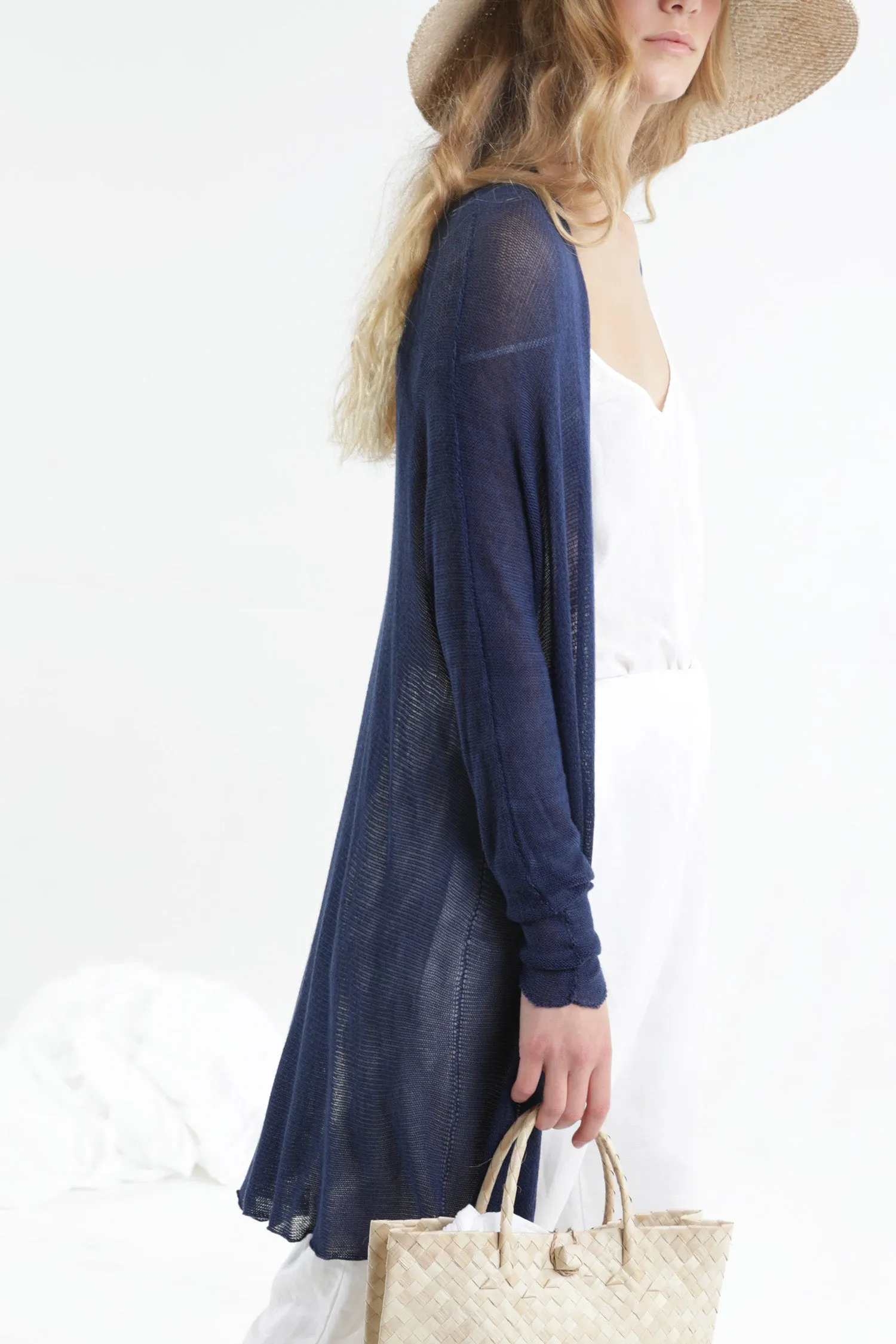 Deep Indigo Navy Blue Long Bamboo Cardigan