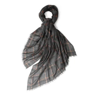 Designer Shawl Gold Thread Metalic Plaid Scarf-Pink/Black
