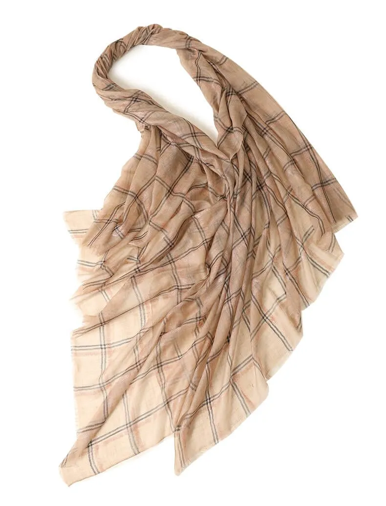 Designer Shawl Gold Thread Metalic Plaid Scarf-Pink/Black