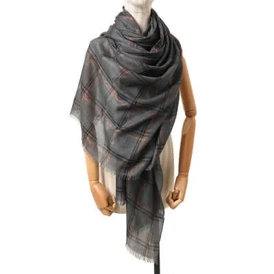 Designer Shawl Gold Thread Metalic Plaid Scarf-Pink/Black