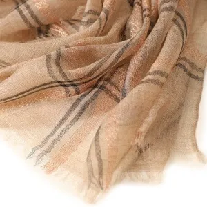 Designer Shawl Gold Thread Metalic Plaid Scarf-Pink/Black