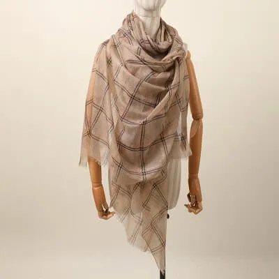 Designer Shawl Gold Thread Metalic Plaid Scarf-Pink/Black