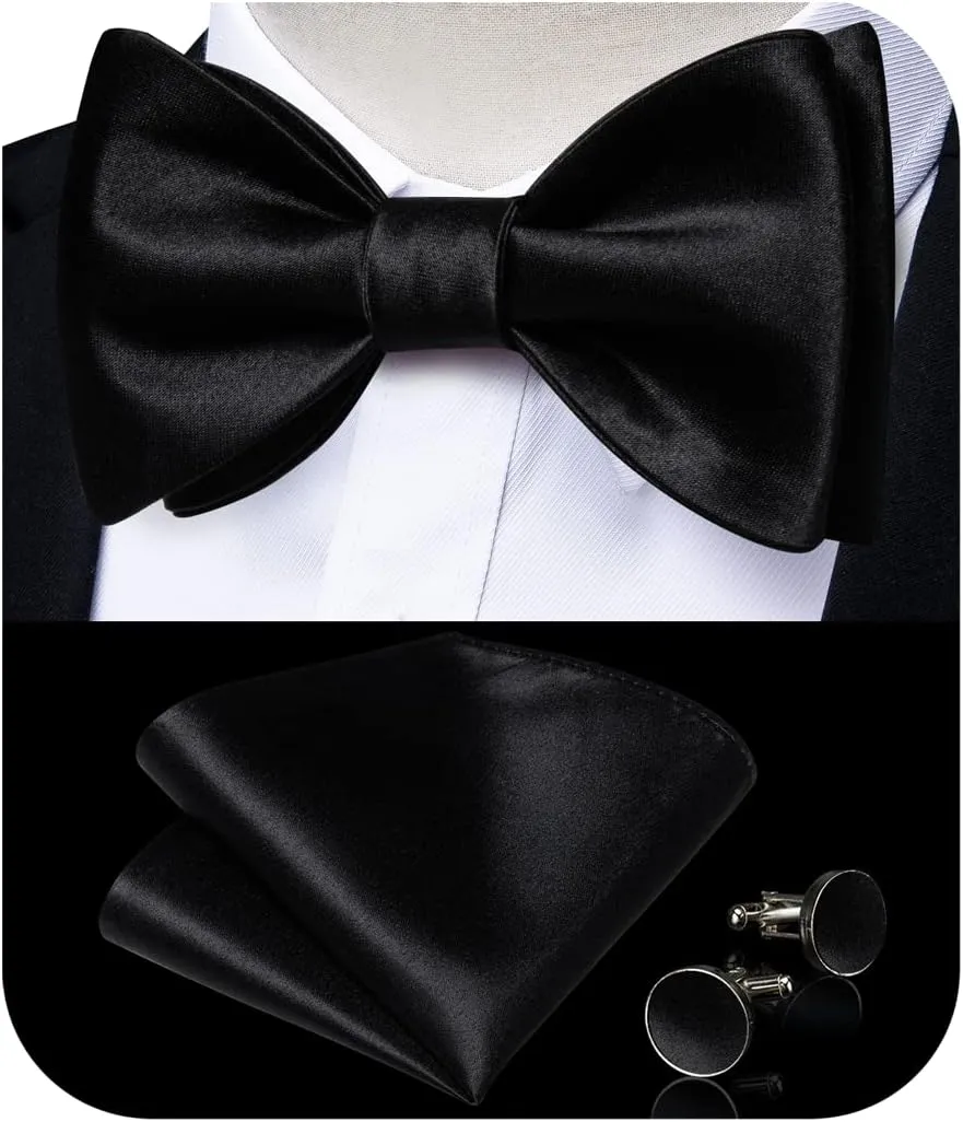 DiBanGu Bow Ties for Men Self Tie Bow Tie and Pocket Square Set Adjustable Solid Satin Formal Tuxedo Bow Tie Wedding