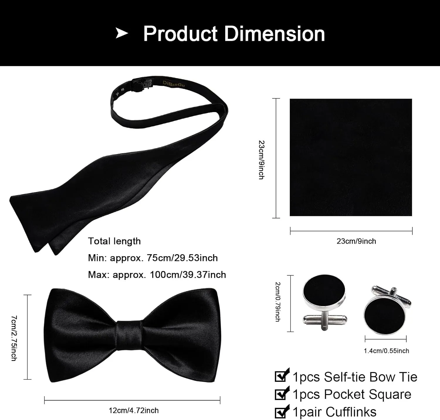 DiBanGu Bow Ties for Men Self Tie Bow Tie and Pocket Square Set Adjustable Solid Satin Formal Tuxedo Bow Tie Wedding