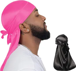 ForceWave 2 Pieces Silky Durag Pack for Men Women Waves, Premium Satin Deluxe Du-rag