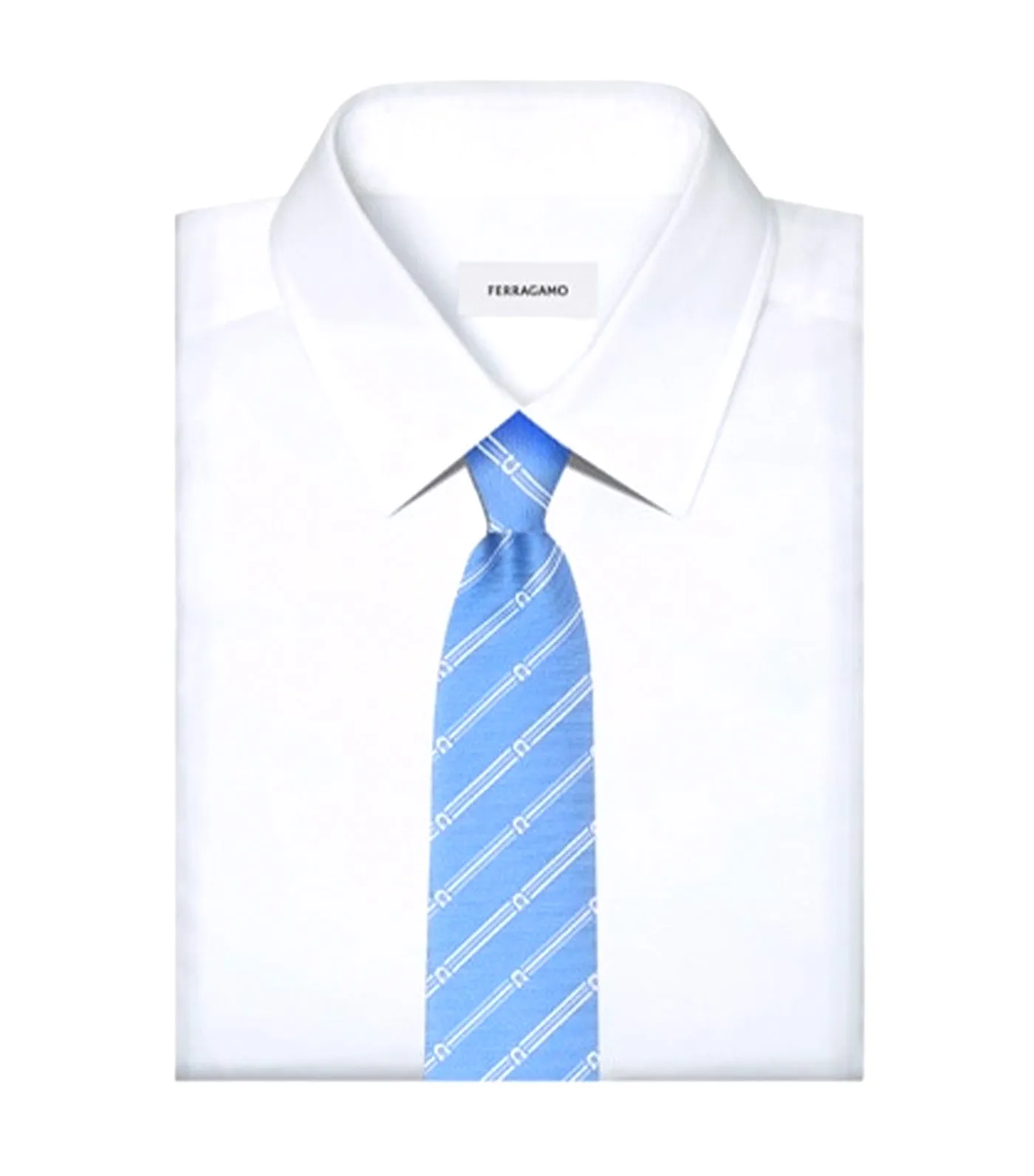 Gancini Print Silk Tie Light Blue