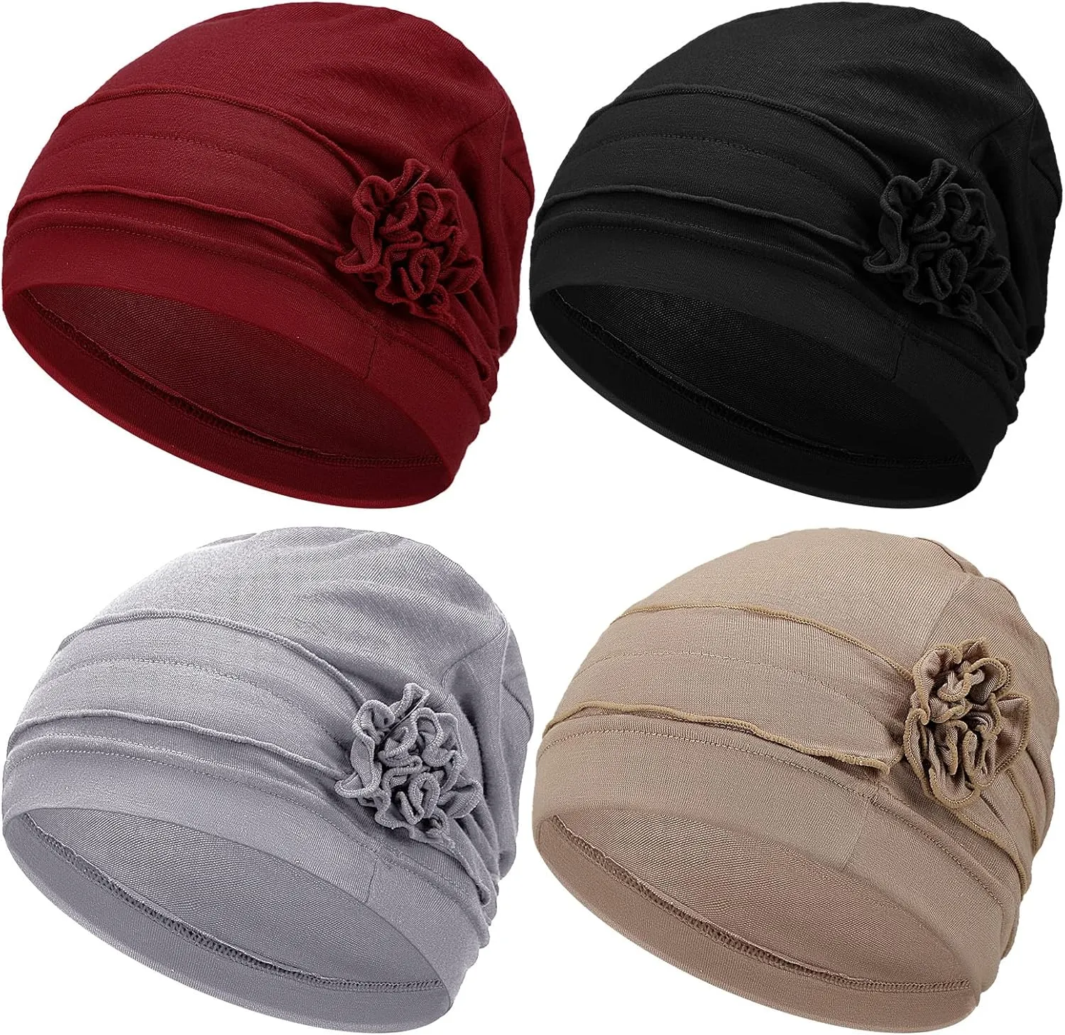 Geyoga 4 Pcs Women Slouchy Beanie Flower Chemo Hats Turban Headwear for Cancer Caps Soft Headcovers Head wrap