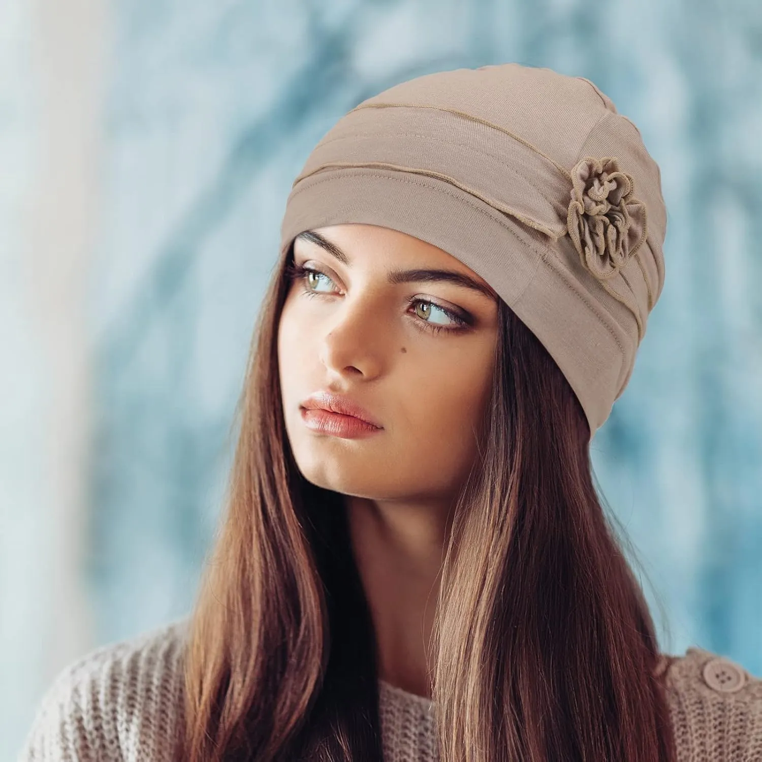 Geyoga 4 Pcs Women Slouchy Beanie Flower Chemo Hats Turban Headwear for Cancer Caps Soft Headcovers Head wrap