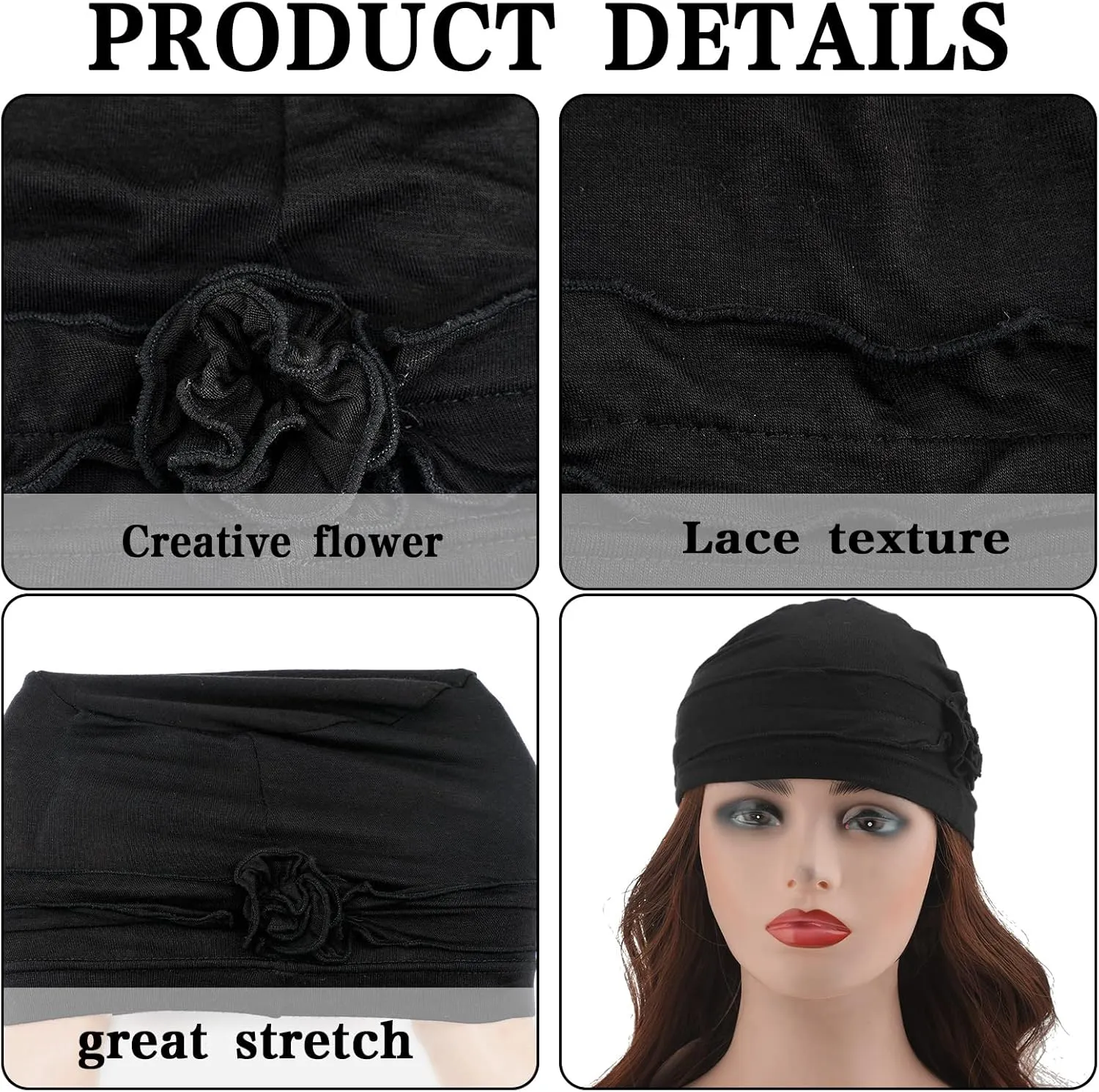 Geyoga 4 Pcs Women Slouchy Beanie Flower Chemo Hats Turban Headwear for Cancer Caps Soft Headcovers Head wrap