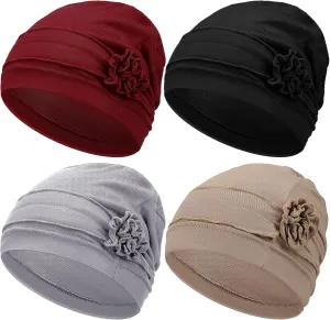Geyoga 4 Pcs Women Slouchy Beanie Flower Chemo Hats Turban Headwear for Cancer Caps Soft Headcovers Head wrap