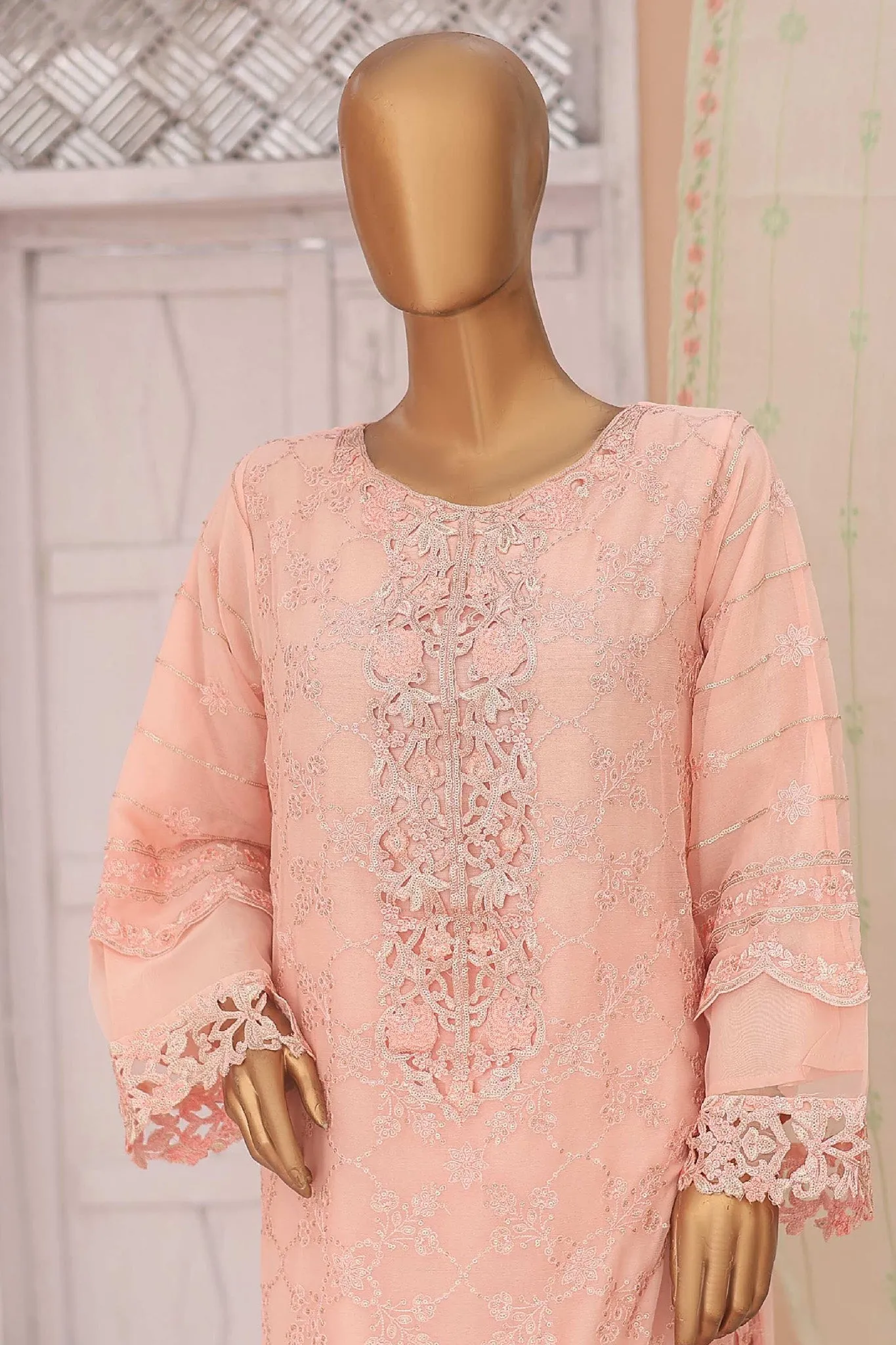 Gira By Bin Saeed Stitched 3 Piece Luxury Emb Chiffon Collection'2024-ZEFC-981-Pink