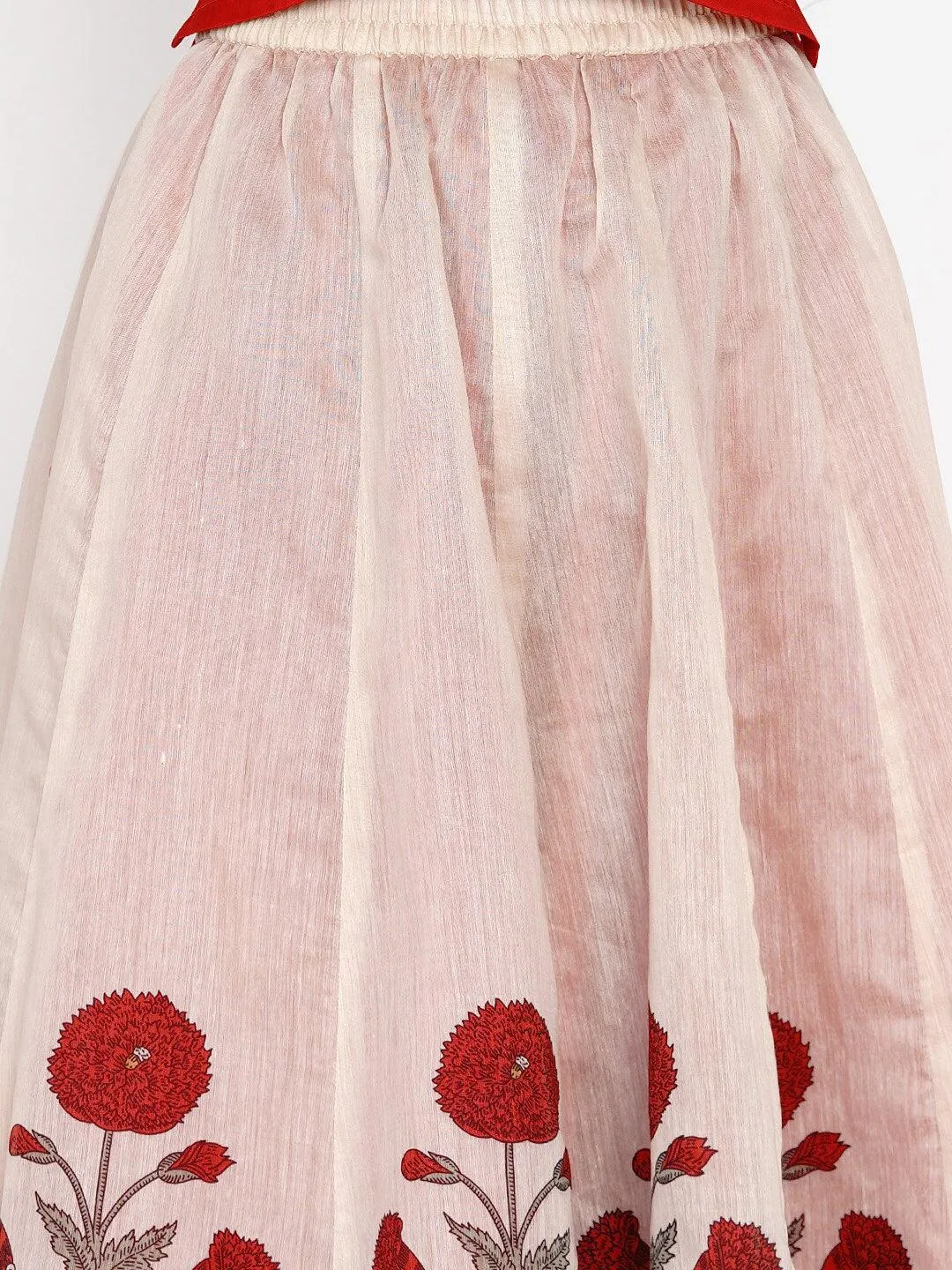 Girl's Red & Off White Block Print Ready to Wear Lehenga Choli - NOZ2TOZ KIDS